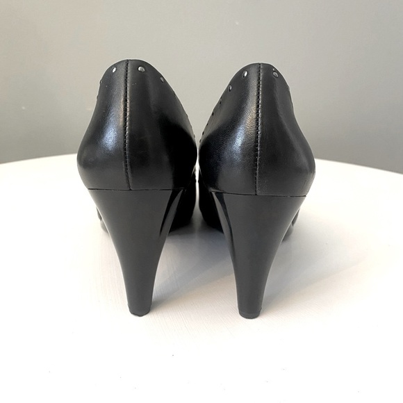 Kenneth Cole Black Studded Leather Peep-Toe Pumps - Picture 11 of 12